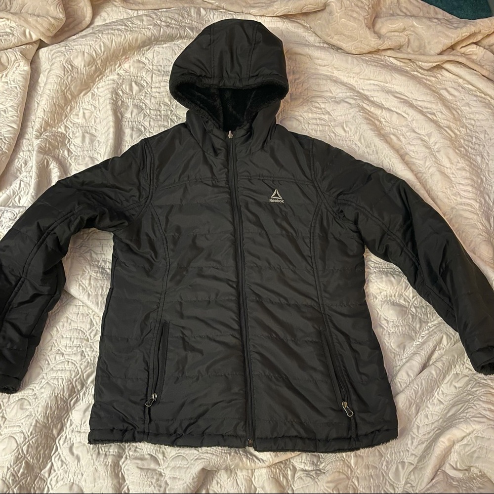 Reebok fur reversible puffer jacket L